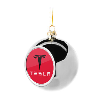 Tesla motors, Silver 8cm Christmas tree ball ornament