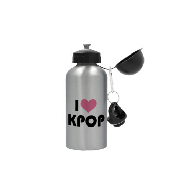 I Love KPOP, Metallic water jug, Silver, aluminum 500ml