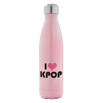 I Love KPOP, Μεταλλικό παγούρι θερμός Ροζ Ιριδίζον (Stainless steel), διπλού τοιχώματος, 500ml