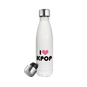 I Love KPOP, Μεταλλικό παγούρι θερμός Λευκό (Stainless steel), διπλού τοιχώματος, 500ml