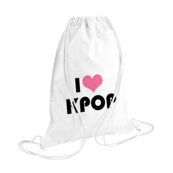 I Love KPOP, Backpack pouch GYMBAG white (28x40cm)