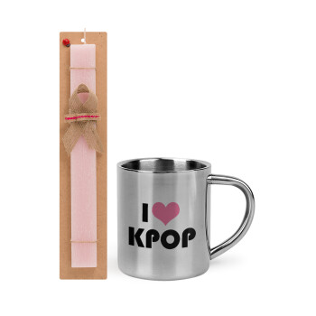 I Love KPOP, Easter Set, metallic thermal cup (300ml) & aromatic flat Easter candle (30cm) (PINK)