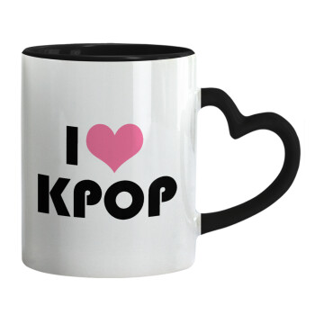 I Love KPOP, Mug heart black handle, ceramic, 330ml