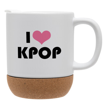 I Love KPOP, Κούπα, κεραμική με βάση φελού και καπάκι (ΜΑΤ), 330ml (1 τεμάχιο)