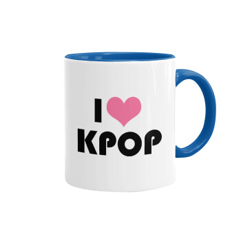 I Love KPOP, Κούπα χρωματιστή μπλε, κεραμική, 330ml