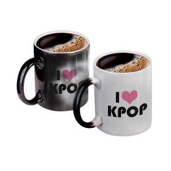 I Love KPOP, Color changing magic Mug, ceramic, 330ml when adding hot liquid inside, the black colour desappears (1 pcs)