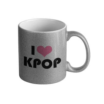 I Love KPOP, Κούπα Ασημένια Glitter που γυαλίζει, κεραμική, 330ml