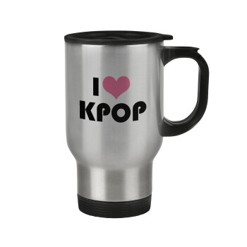 I Love KPOP, Stainless steel travel mug with lid, double wall 450ml
