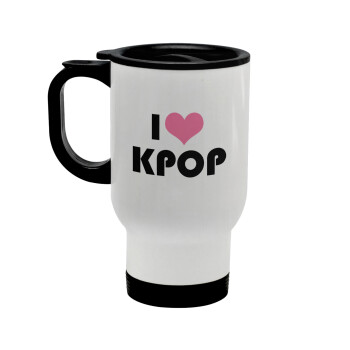 I Love KPOP, Stainless steel travel mug with lid, double wall white 450ml