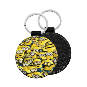 All the minions, Μπρελόκ Δερματίνη, στρογγυλό ΜΑΥΡΟ (5cm)