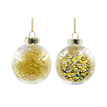 All the minions, Transparent Christmas tree ball ornament with gold filling 8cm