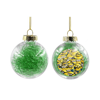 All the minions, Transparent Christmas tree ball ornament with green filling 8cm