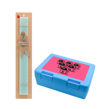 The squid game among us, Easter Set, children's snack container BLUE & Easter aromatic flat candle (30cm) (TURQUOISE)