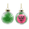 Transparent Christmas tree ball ornament with green filling 8cm