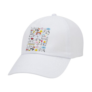 Doodle kids, Adult Baseball Cap White 5-panel (POLYESTER, ADULT, UNISEX, ONE SIZE)