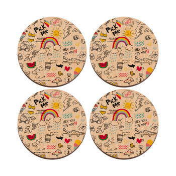 Doodle kids, ΣΕΤ x4 Σουβέρ ξύλινα στρογγυλά plywood (9cm)