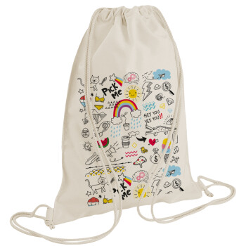 Doodle kids, Backpack bag GYMBAG natural (28x40cm)