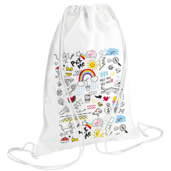 Doodle kids, Backpack pouch GYMBAG white (28x40cm)