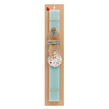 Doodle kids, Easter Set, wooden keychain & aromatic flat Easter candle (30cm) (TURQUOISE)