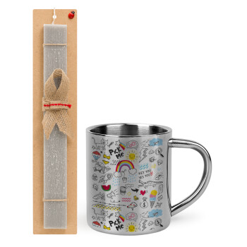 Doodle kids, Easter Set, metallic thermal cup (300ml) & Easter aromatic flat candle (30cm) (GRAY)