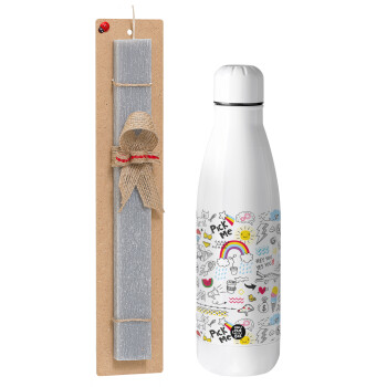 Doodle kids, Easter Set, metallic stainless thermos bottle (500ml) & scented flat Easter candle (30cm) (GRAY)