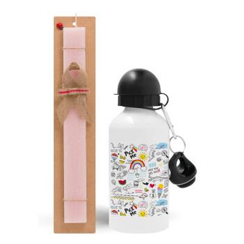 Doodle kids, Easter Set, metallic aluminum bottle (500ml) & aromatic flat Easter candle (30cm) (PINK)