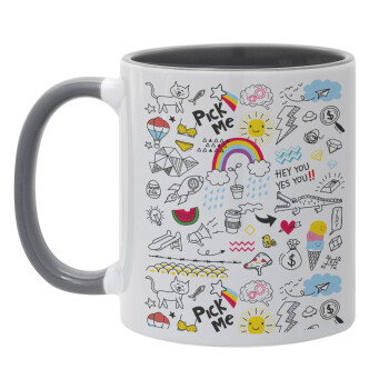 Doodle kids, Mug colored grey, ceramic, 330ml