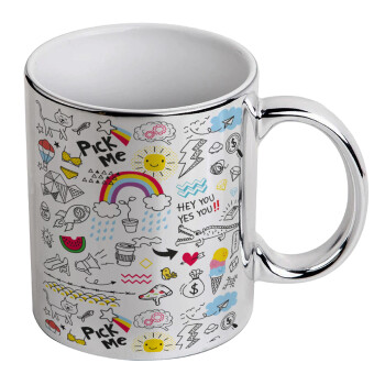 Doodle kids, Mug ceramic, silver mirror, 330ml