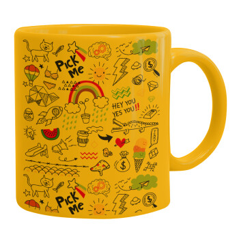 Doodle kids, Ceramic coffee mug yellow, 330ml