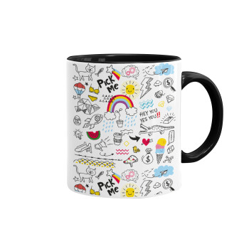 Doodle kids, Mug colored black, ceramic, 330ml