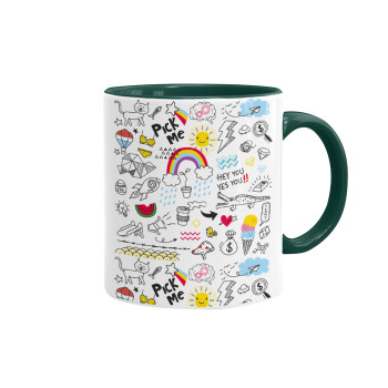 Doodle kids, Mug colored green, ceramic, 330ml