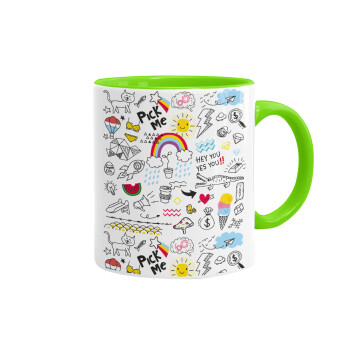 Doodle kids, Mug colored light green, ceramic, 330ml