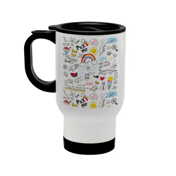 Doodle kids, Stainless steel travel mug with lid, double wall white 450ml
