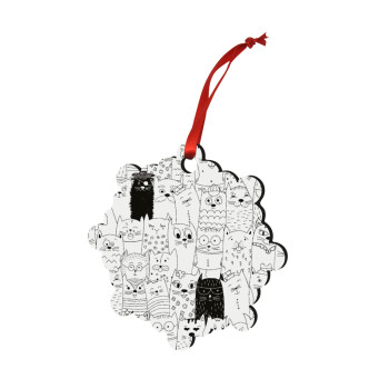 Γάτες γραμμικό σχέδιο, Christmas ornament snowflake wooden 7.5cm