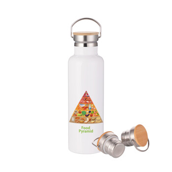 Food pyramid chart, Stainless steel White with wooden lid (bamboo), double wall, 750ml