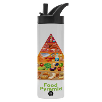 Food pyramid chart, Μεταλλικό παγούρι θερμός με καλαμάκι & χειρολαβή, ανοξείδωτο ατσάλι (Stainless steel 304), διπλού τοιχώματος, 600ml