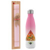 Easter Set, Metallic pink/white (Stainless steel) thermos, double-walled, 500ml & aromatic flat Easter candle (30cm) (PINK)