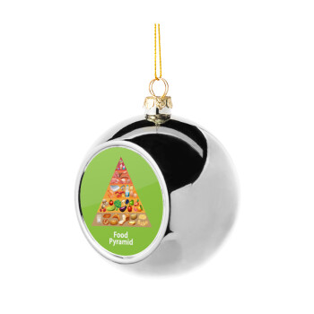 Food pyramid chart, Silver 8cm Christmas tree ball ornament