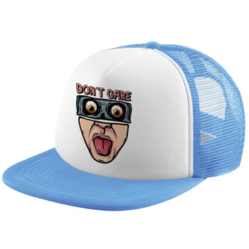 Don't Care, Child's Soft Trucker Hat with Blue/White Mesh (POLYESTER, CHILD, ONE SIZE)