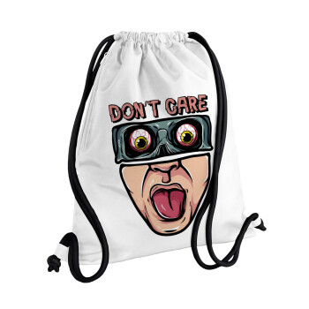 Don't Care, Τσάντα πλάτης πουγκί GYMBAG λευκή, με τσέπη (40x48cm) & χονδρά κορδόνια