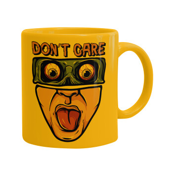 Don't Care, Ceramic coffee mug yellow, 330ml