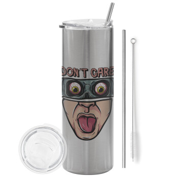 Don't Care, Tumbler stainless steel Silver 600ml, with metal straw & cleaning brush