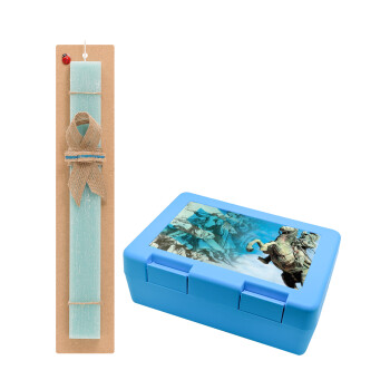 25η Μαρτίου 1821, Easter Set, children's snack container BLUE & Easter aromatic flat candle (30cm) (TURQUOISE)