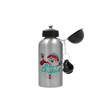Merry Christmas snowman, Metallic water jug, Silver, aluminum 500ml
