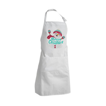 Merry Christmas snowman, Adult Chef Apron (with sliders and 2 pockets)