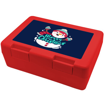 Merry Christmas snowman, Children's cookie container RED 185x128x65mm (BPA free plastic)