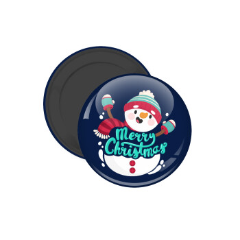 Merry Christmas snowman, Μαγνητάκι ψυγείου στρογγυλό διάστασης 5cm