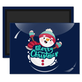 Merry Christmas snowman, Ορθογώνιο μαγνητάκι ψυγείου διάστασης 9x6cm