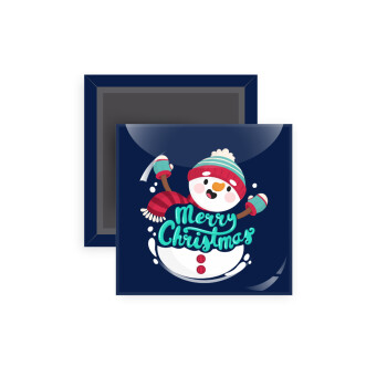 Merry Christmas snowman, Μαγνητάκι ψυγείου τετράγωνο διάστασης 5x5cm