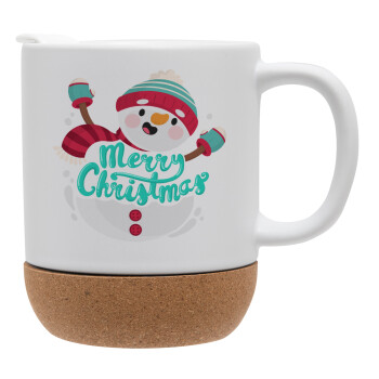 Merry Christmas snowman, Ceramic coffee mug Cork (MAT), 330ml (1pcs)